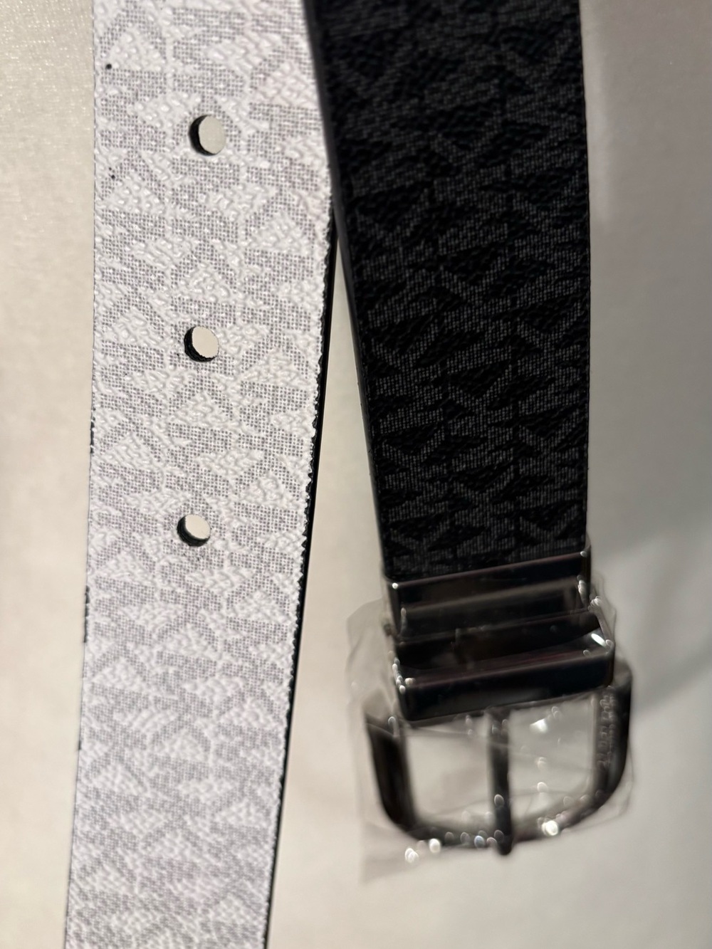Michael Kors Reversible Monogram Belt in Black & White